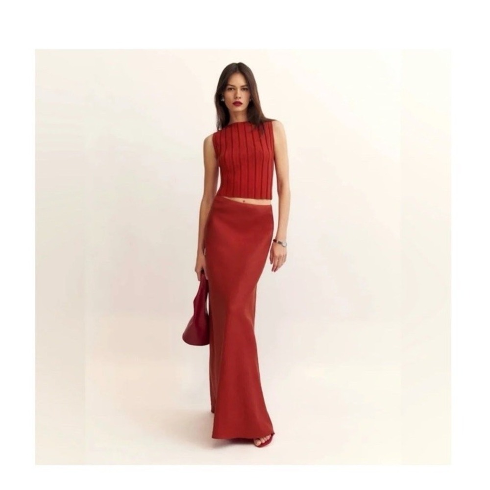 Reformation Bella Linen Skirt Size 6 Sun Dried Maxi Red - Picture 2 of 5